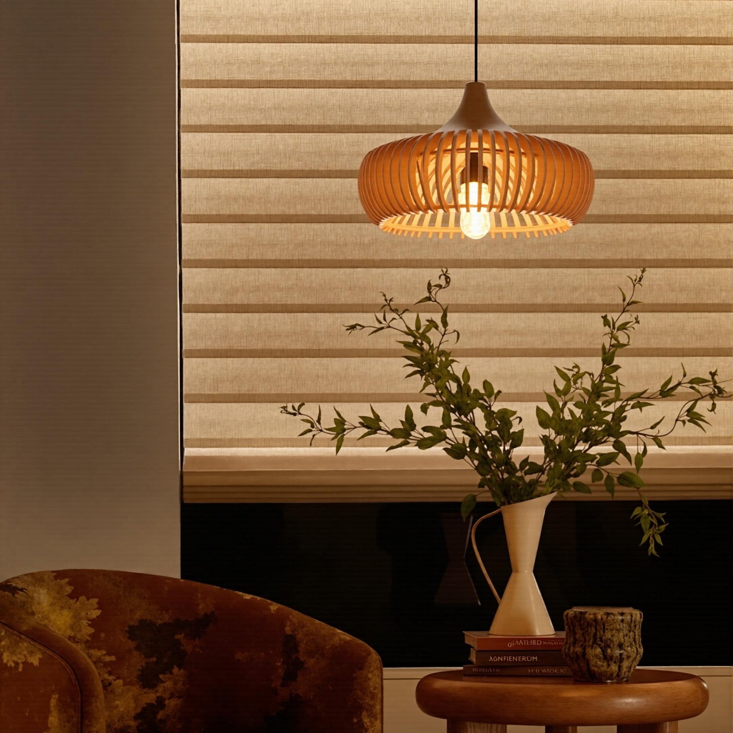 Wood Slat Fin Pendant Light
