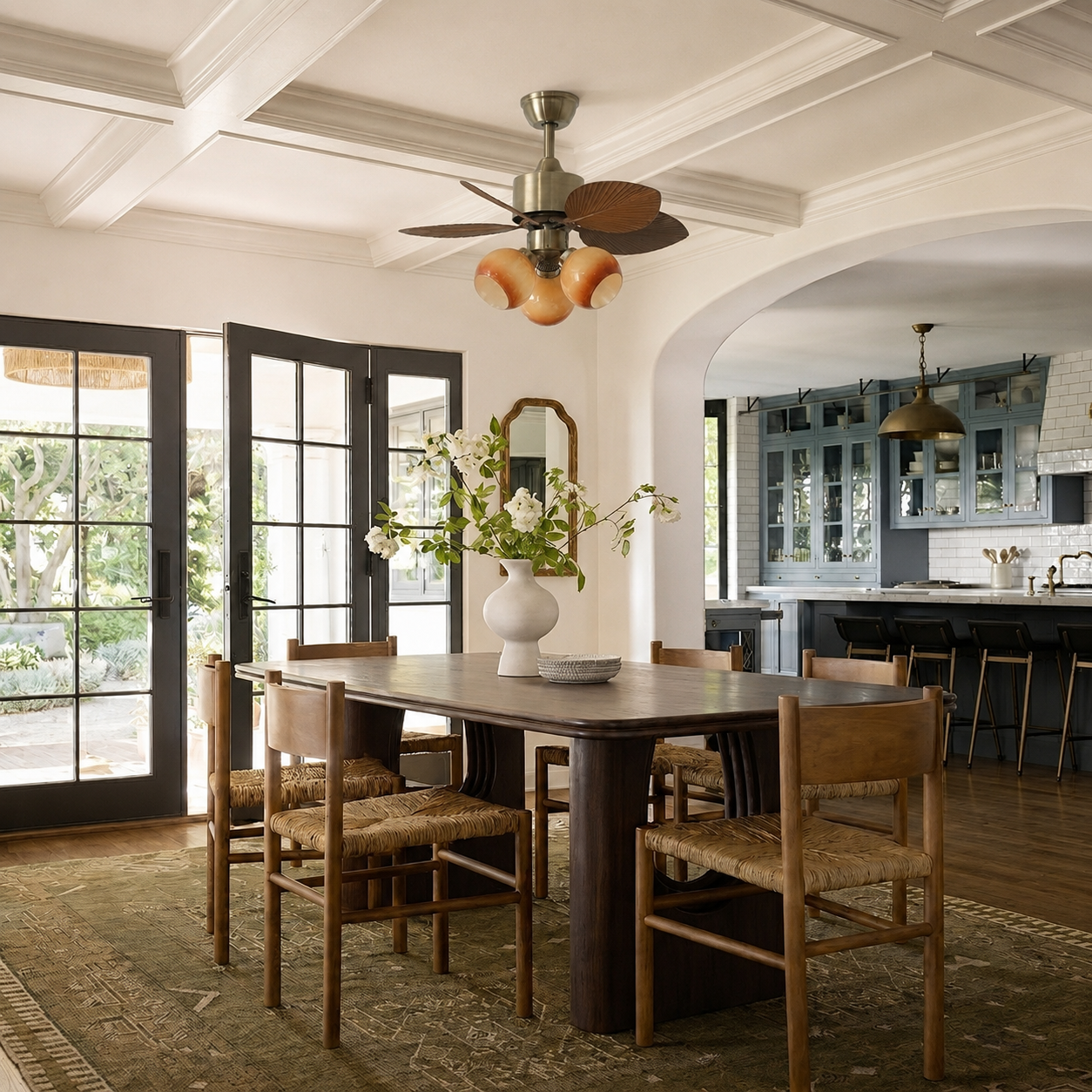 Palm Leaf Ceiling Fan with Amber Glass