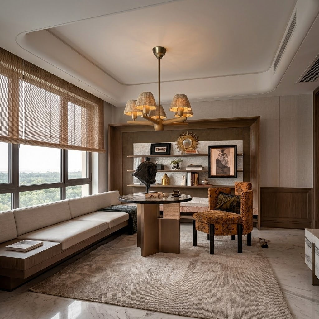 Solid Wood and Brass 5-Light Chandelier