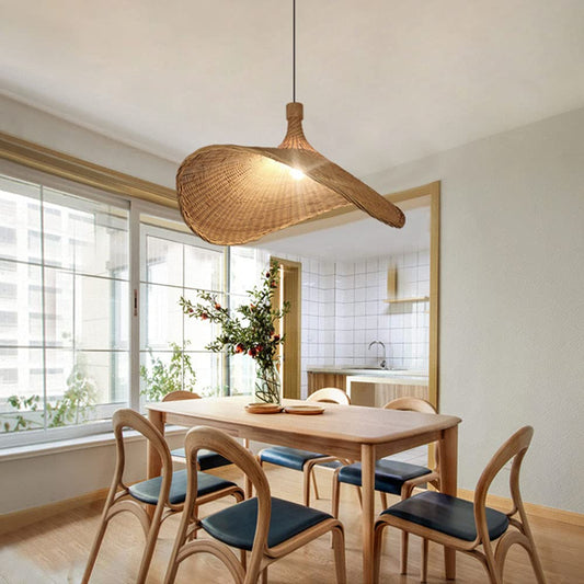 Handmade Bamboo Wicker Straw Hat Pendant Light Shade-[Modern pendant lighting for bedroom and living space]-Demolights UK