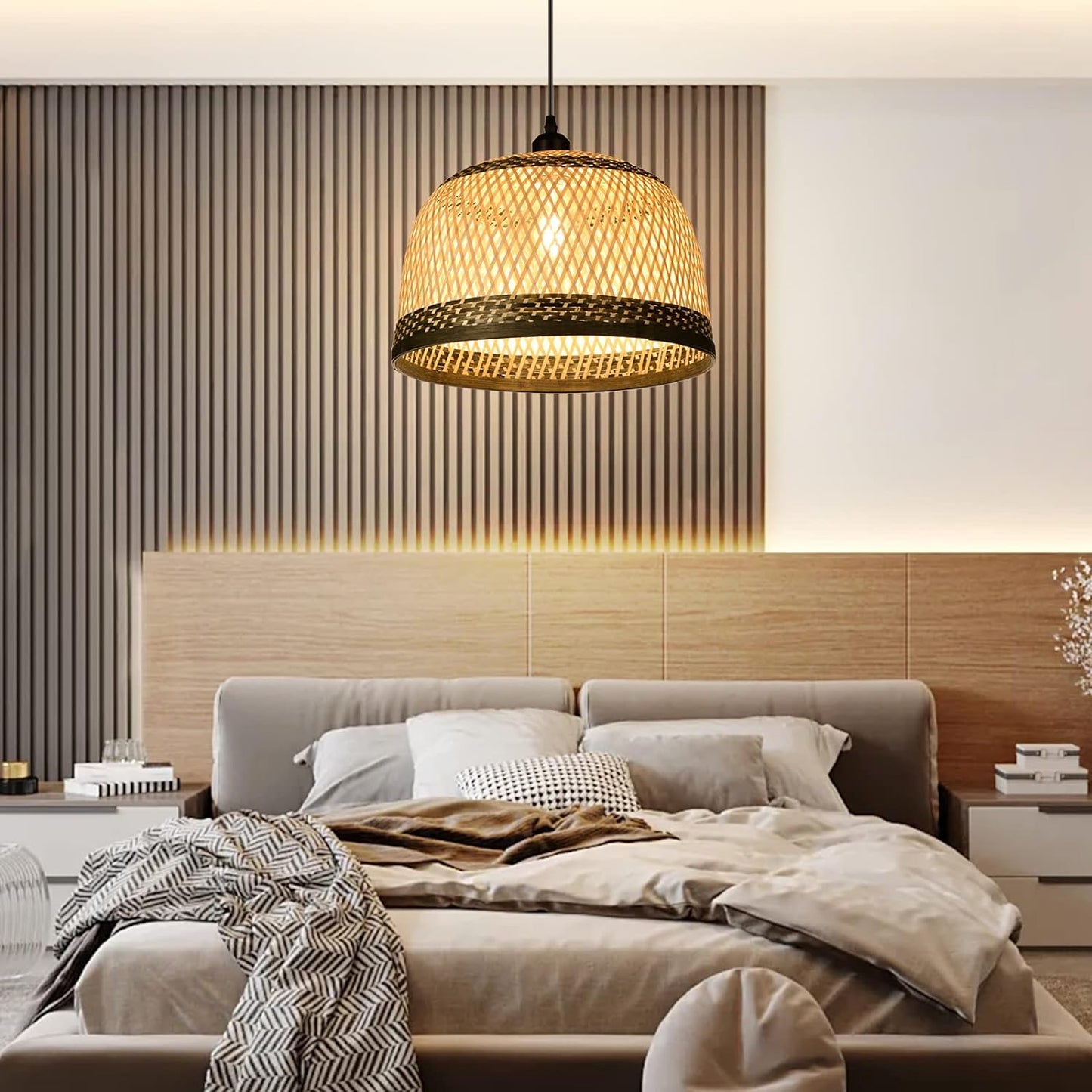 Round Wicker Nest Ceiling Lamp