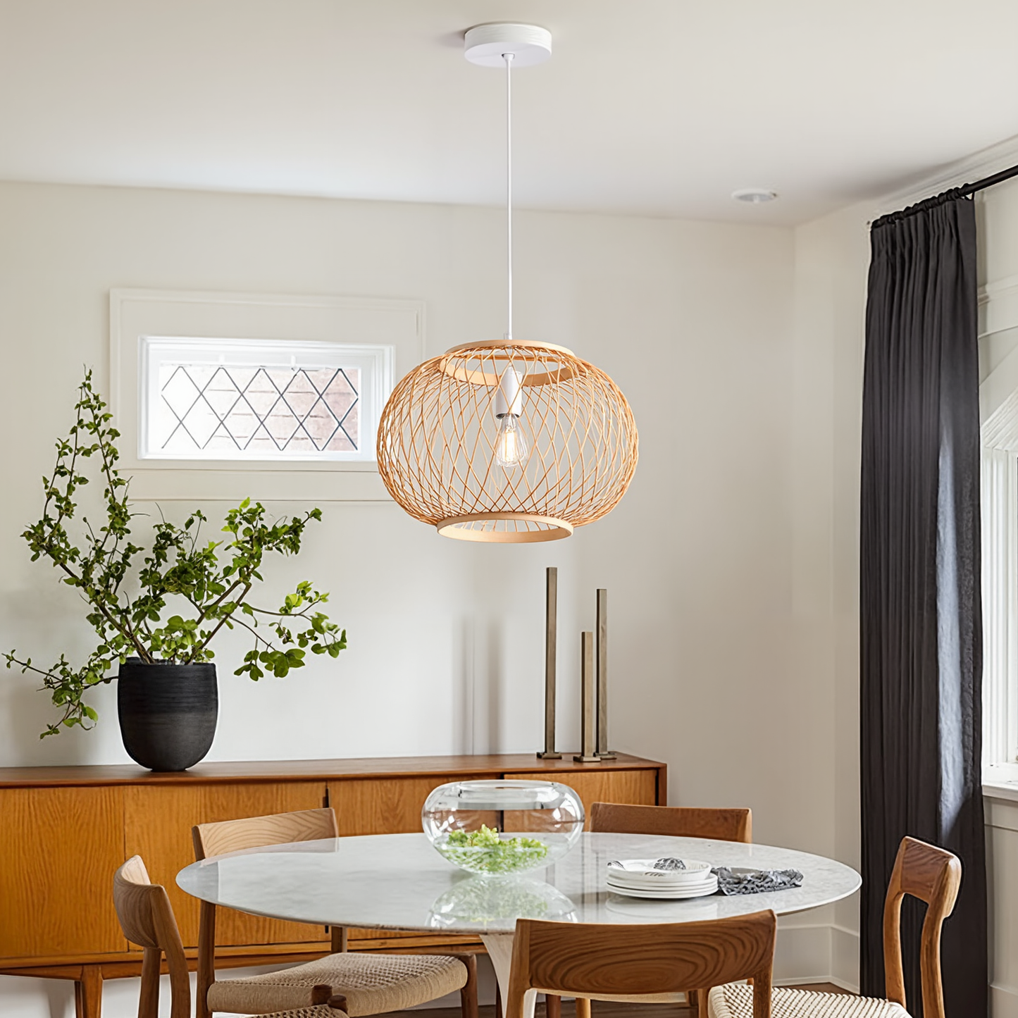 Boho Bamboo Wicker Hanging Lamp