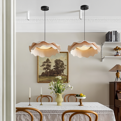 Two-Tier Pleated Lotus Pendant Light