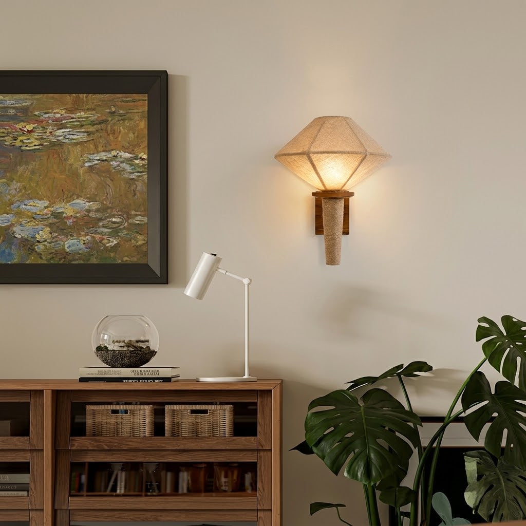 Wood and Fabric Japandi Wall Sconce