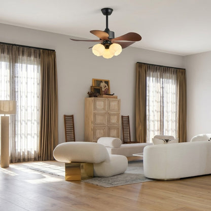 Wood Effect Fan with Flower Glass Shades