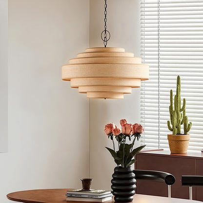 Tiered Wood Veneer Pagoda Chandelier