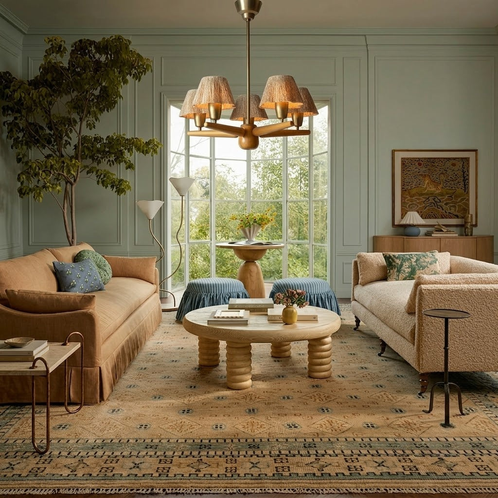 Solid Wood and Brass 5-Light Chandelier