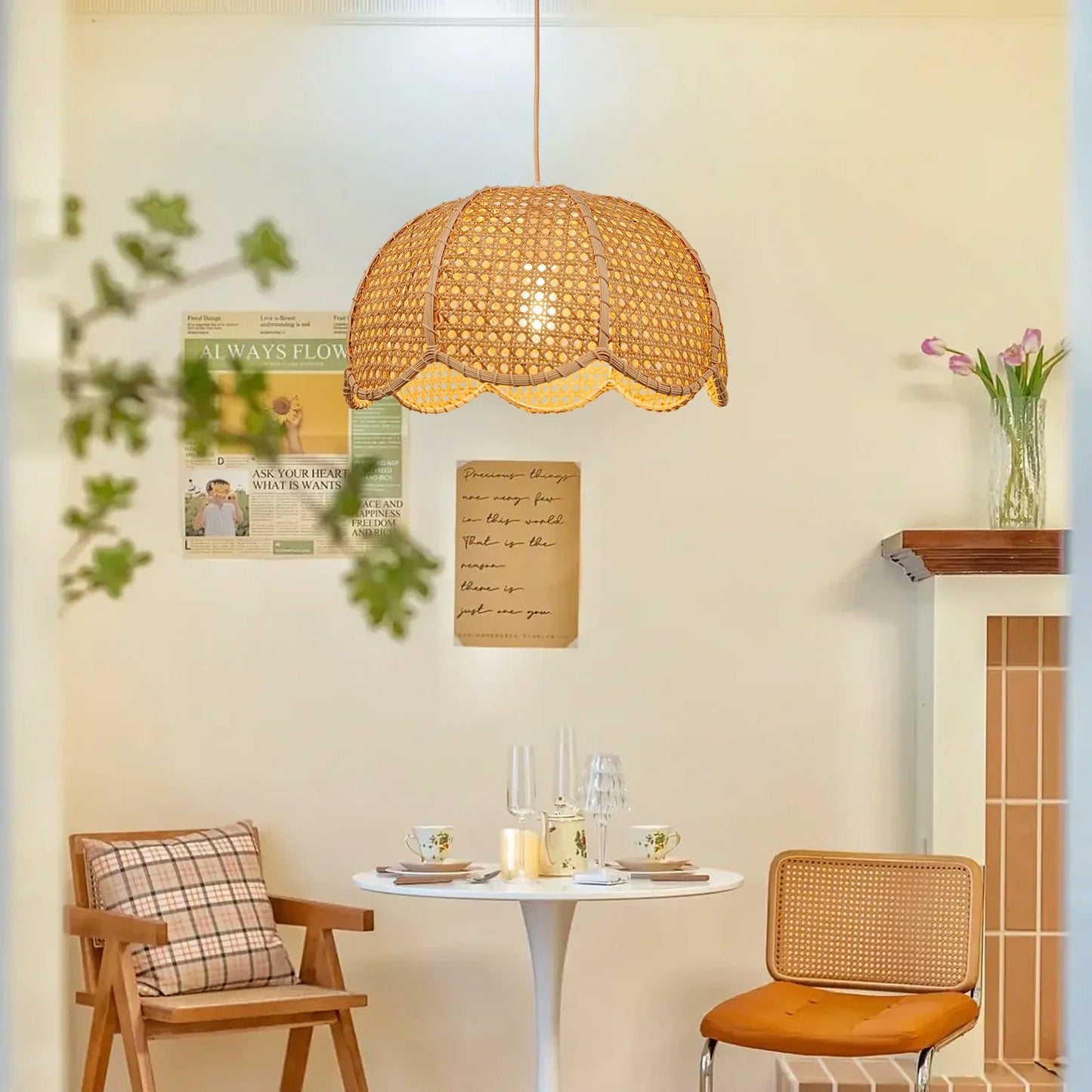 Rattan Scalloped Wavy Umbrella Dome