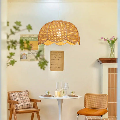 Rattan Scalloped Wavy Umbrella Dome