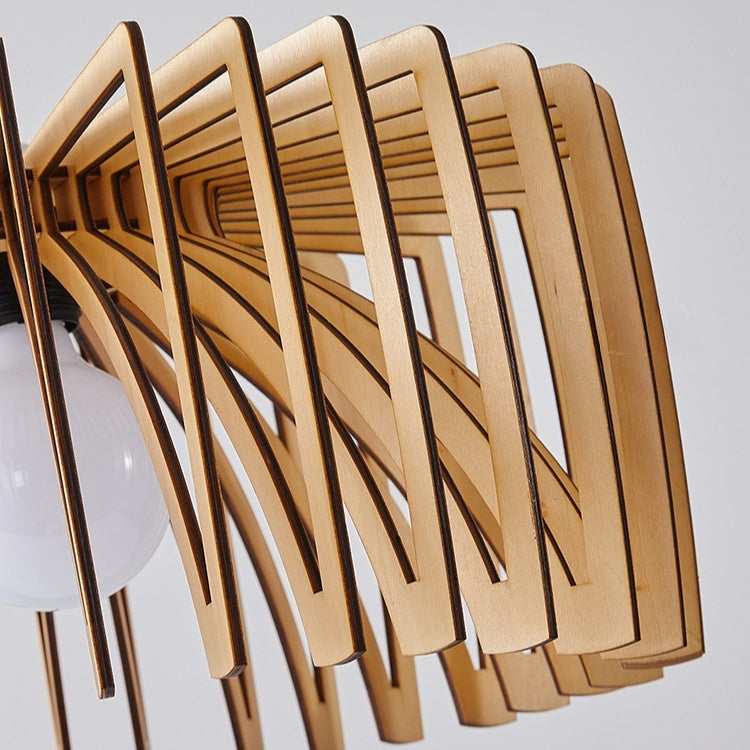 Wooden Slat Sculptural Pendant Light