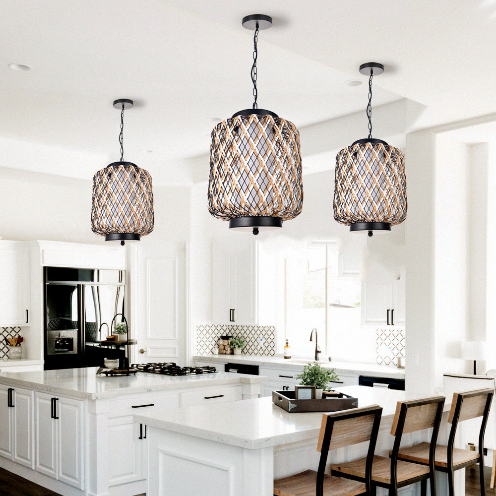 Bamboo Mesh Lantern Pendant Light