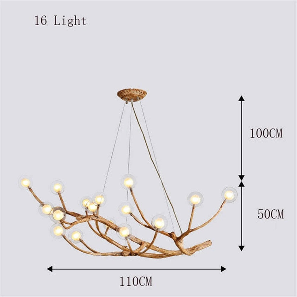 Organic Tree Branch Glass Globe Chandelier