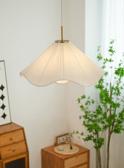 Beige Fabric Circular Pendant Light