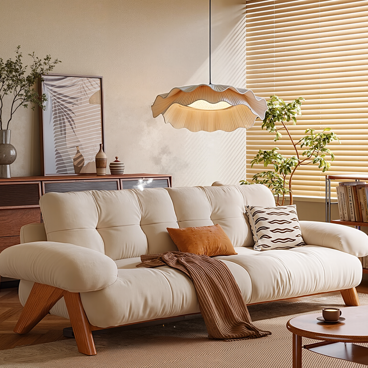 Two-Tier Pleated Lotus Pendant Light