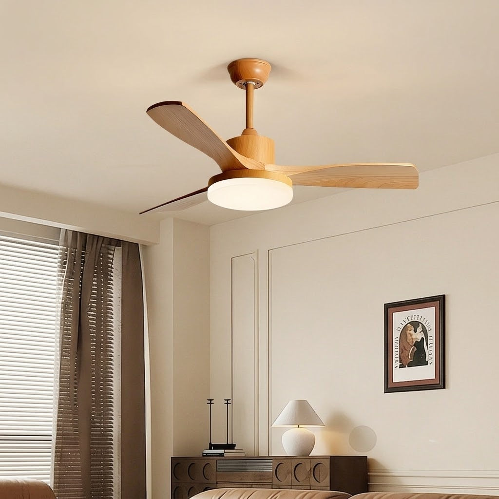 Natural Wood Finish LED Ceiling Fan
