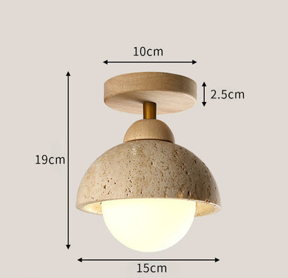 Travertine and Wood Entryway Ceiling Light