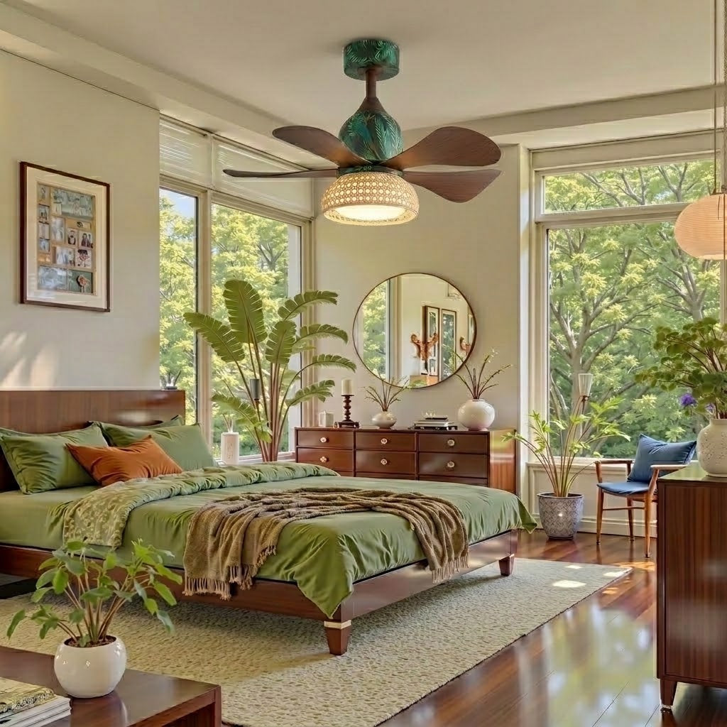 Retro Tropical Rattan Ceiling Fan