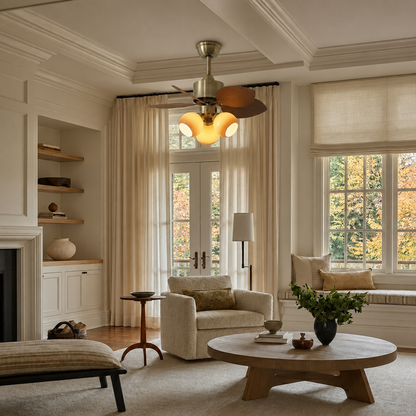 Palm Leaf Ceiling Fan with Amber Glass
