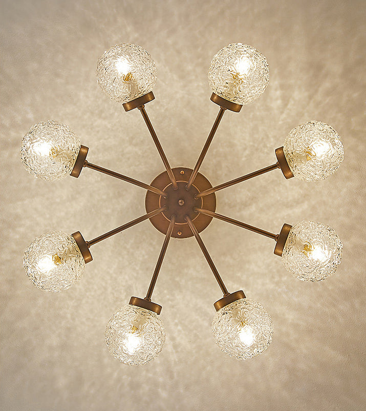 French Vintage Wood and Glass Ceiling Light