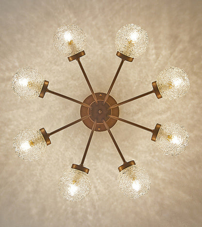 French Vintage Wood and Glass Ceiling Light
