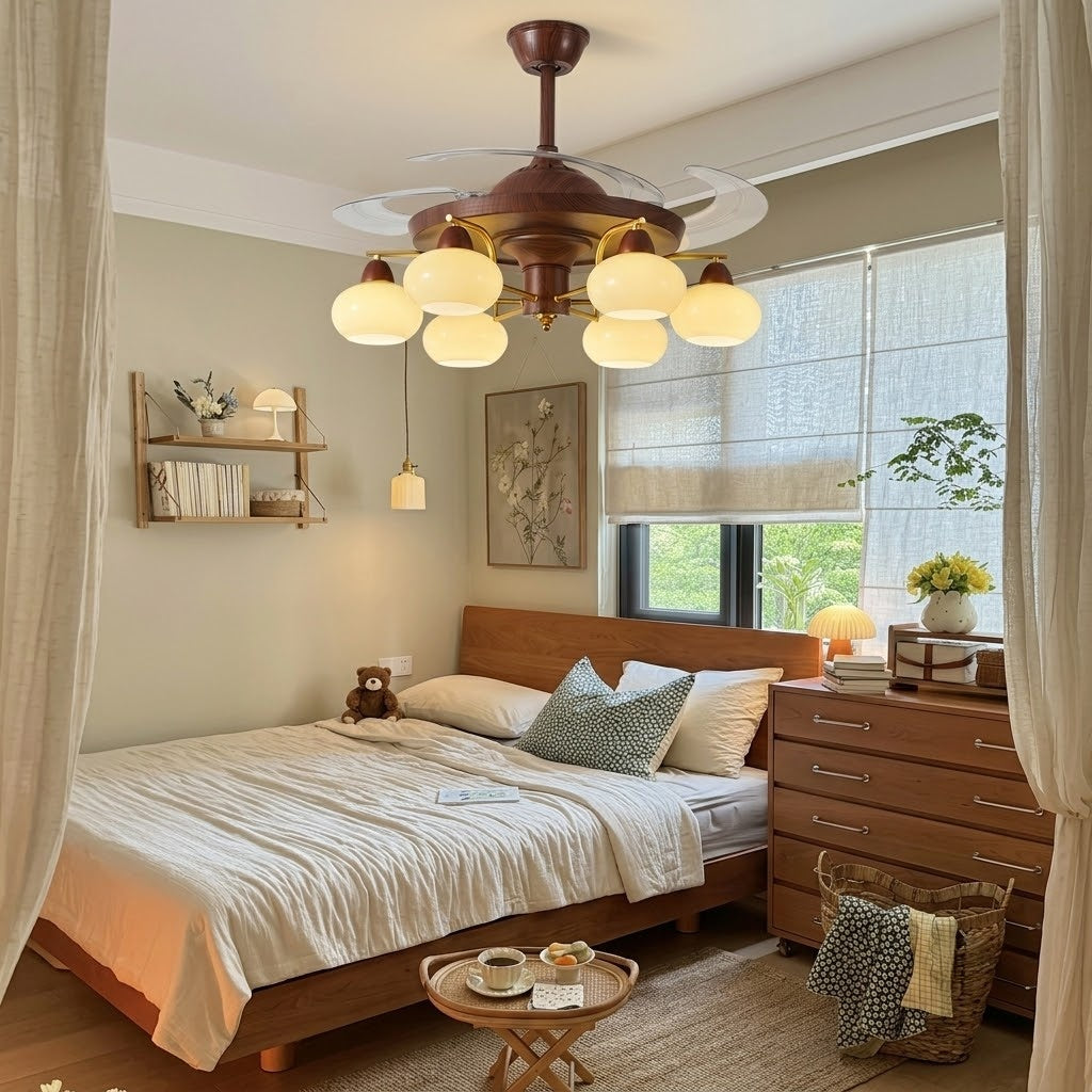 Walnut Retractable Ceiling Fan Light