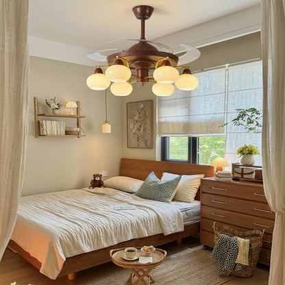 Walnut Retractable Ceiling Fan Light