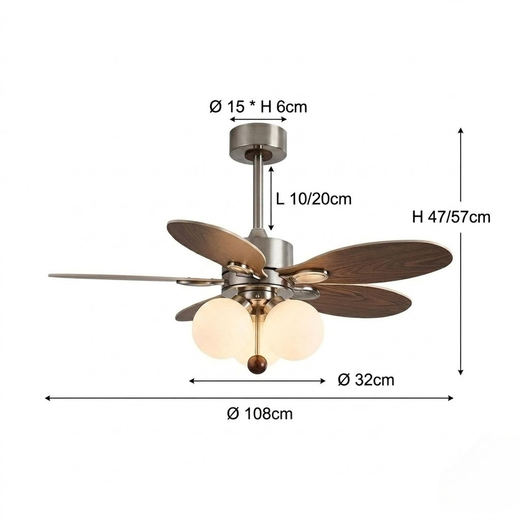 Wooden Blade Fan with Glass Shades