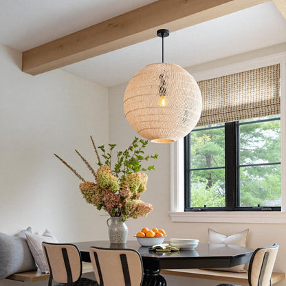 Hand-Woven Rattan Globe Orb Pendant