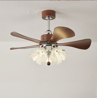 Modern Wooden Fan with Glass Shades