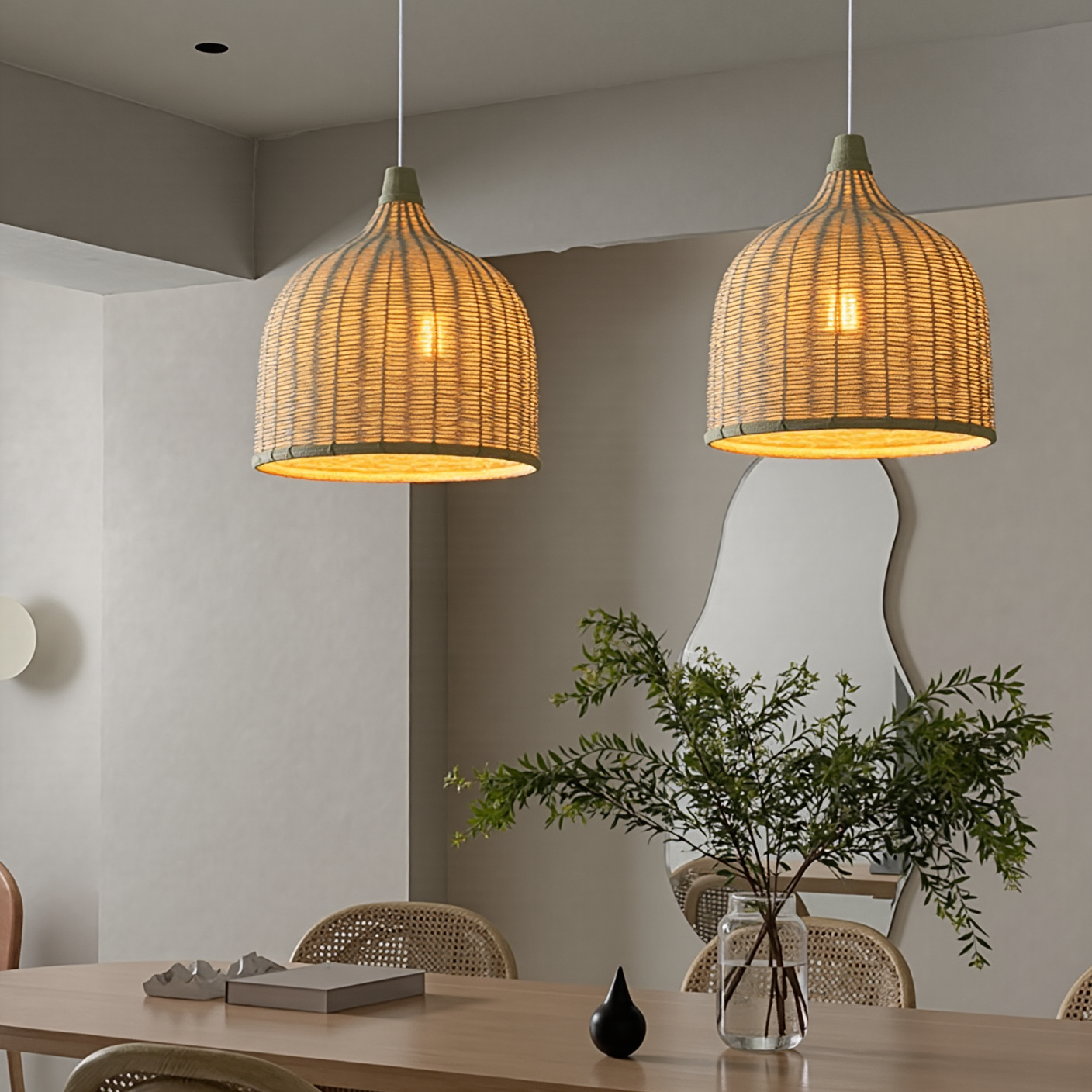 Hand-Woven Rattan Bell Pendant