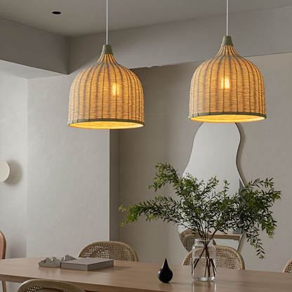 Hand-Woven Rattan Bell Pendant