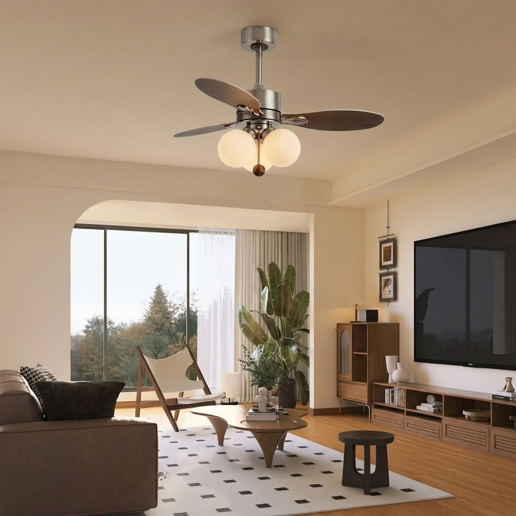 Wooden Blade Fan with Glass Shades