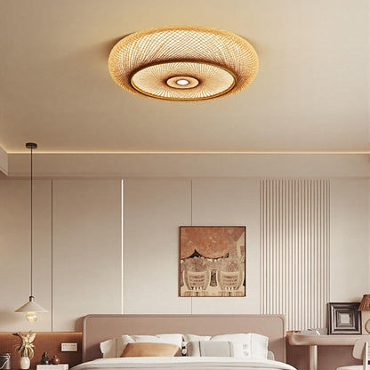 Hand-Woven Bamboo Saucer Flush Mount