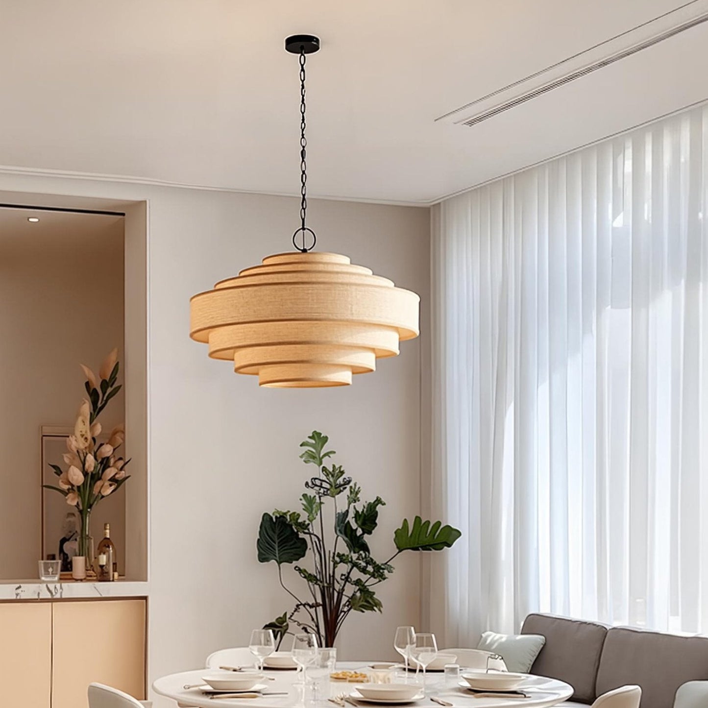 Tiered Wood Veneer Pagoda Chandelier