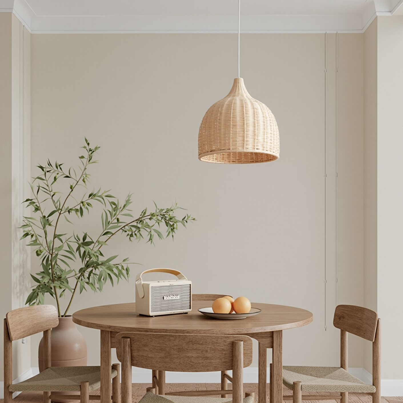 Hand-Woven Rattan Bell Pendant