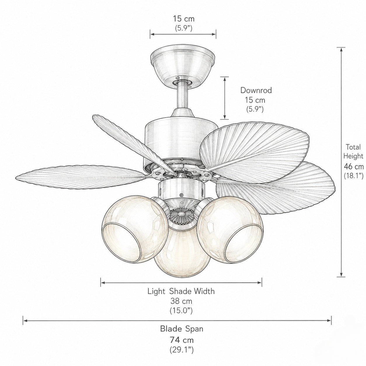 Palm Leaf Ceiling Fan with Amber Glass