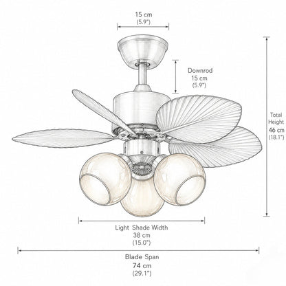 Palm Leaf Ceiling Fan with Amber Glass