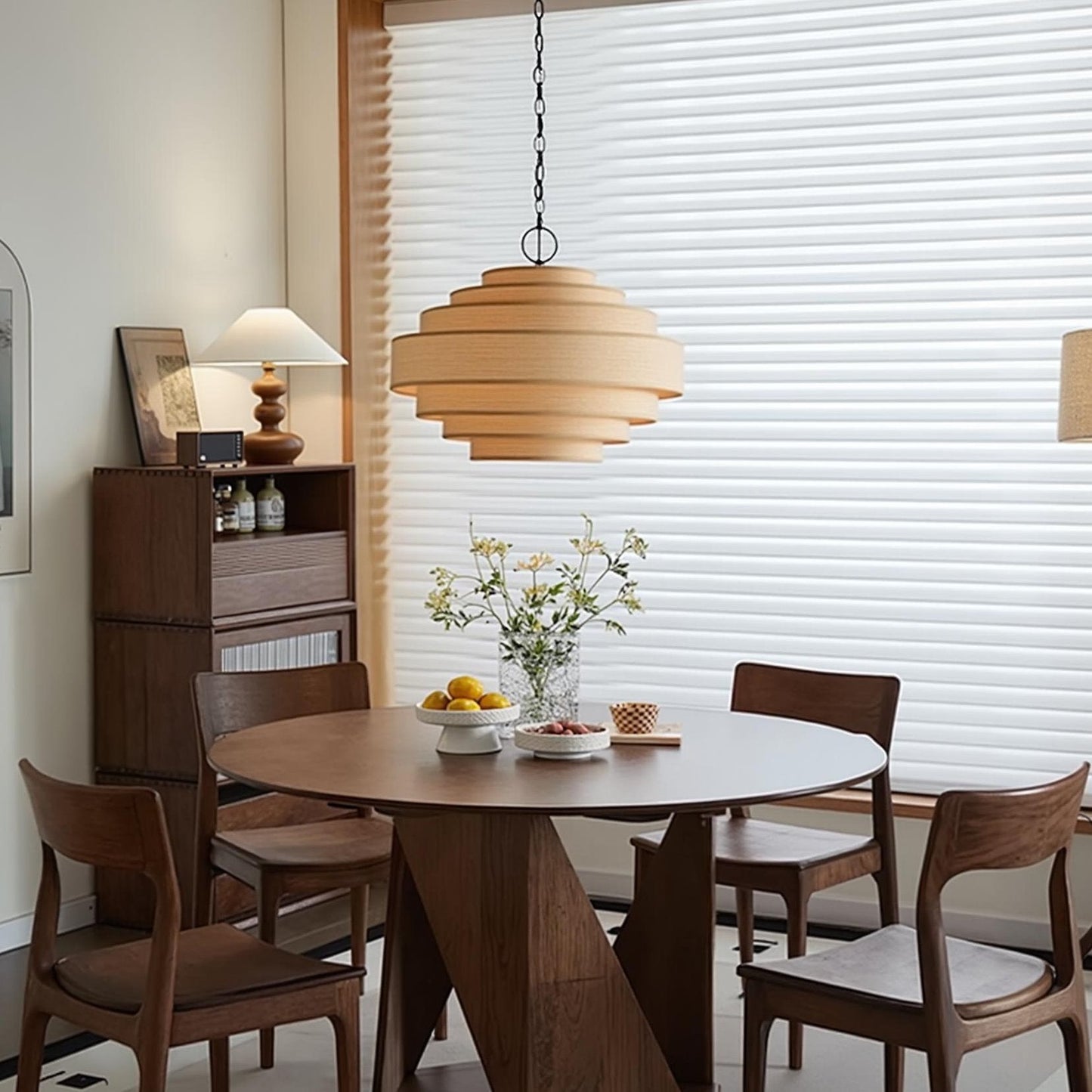 Tiered Wood Veneer Pagoda Chandelier