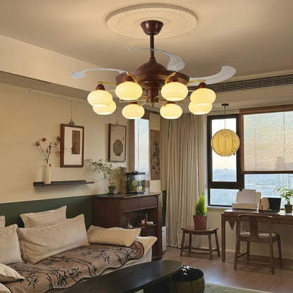 Walnut Retractable Ceiling Fan Light
