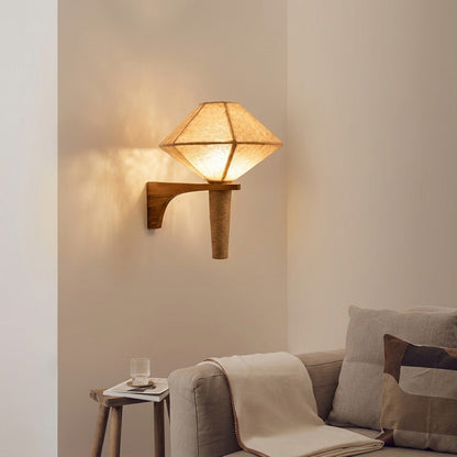 Wood and Fabric Japandi Wall Sconce