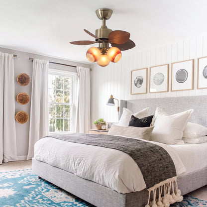 Palm Leaf Ceiling Fan with Amber Glass