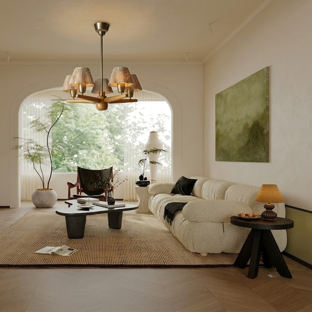 Solid Wood and Brass 5-Light Chandelier