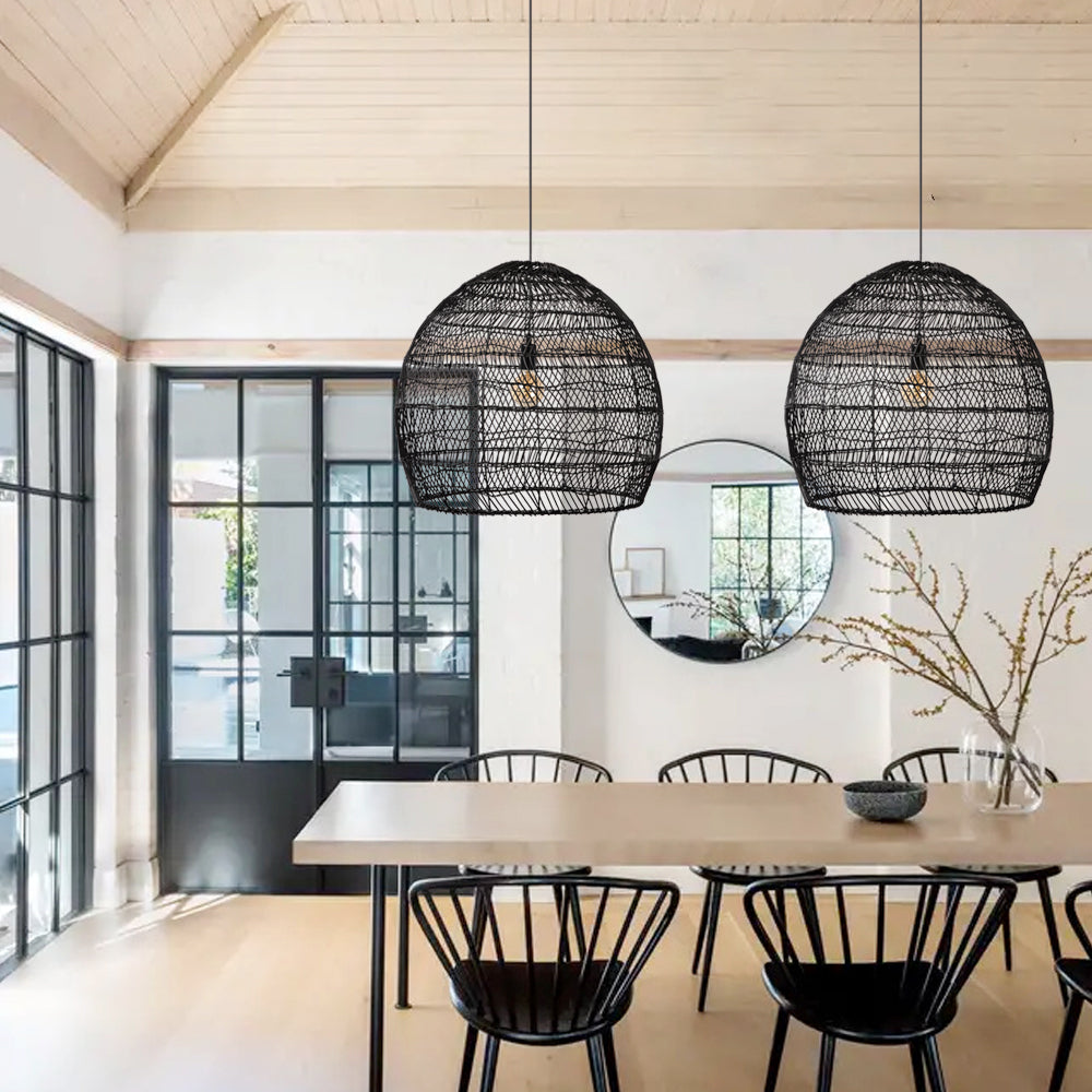 Hand-Woven Rattan Dome Pendant
