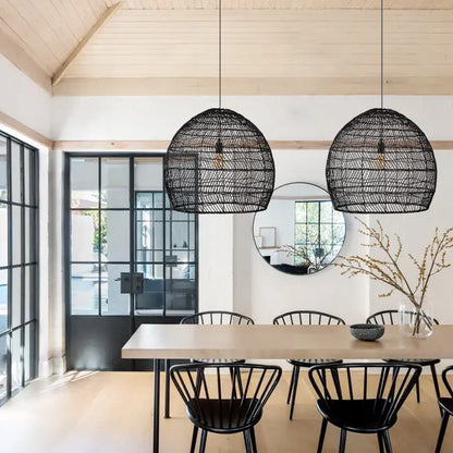 Hand-Woven Rattan Dome Pendant