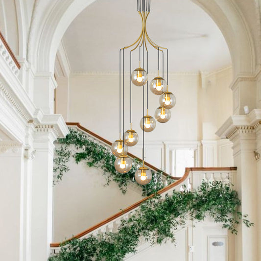 Spiral Amber Glass Globe Staircase Chandelier