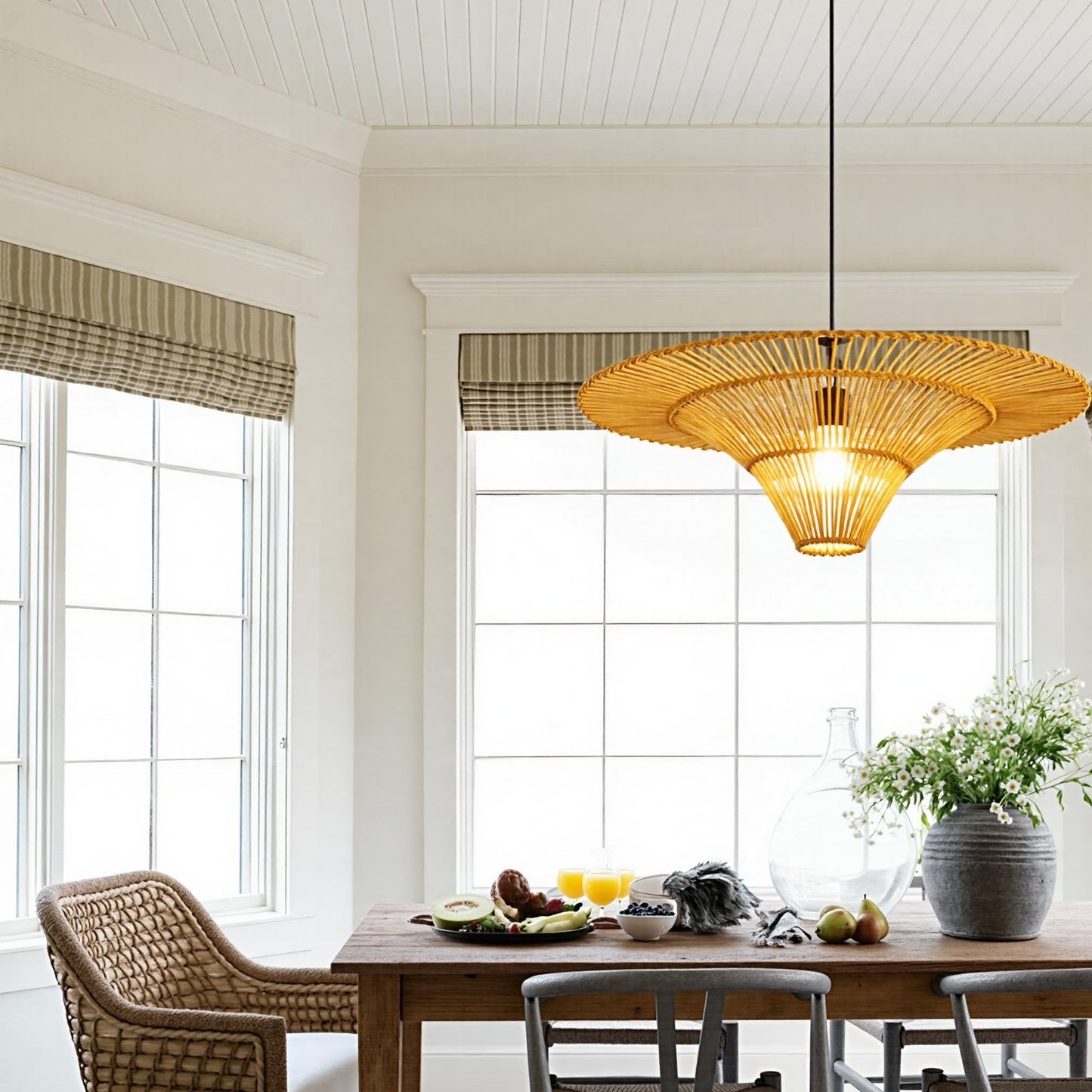 Large Rattan Wide-Brim Hat Pendant