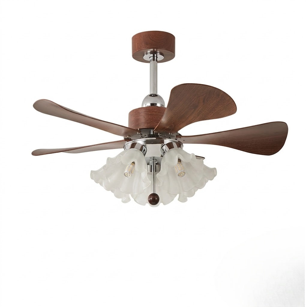 Modern Wooden Fan with Glass Shades