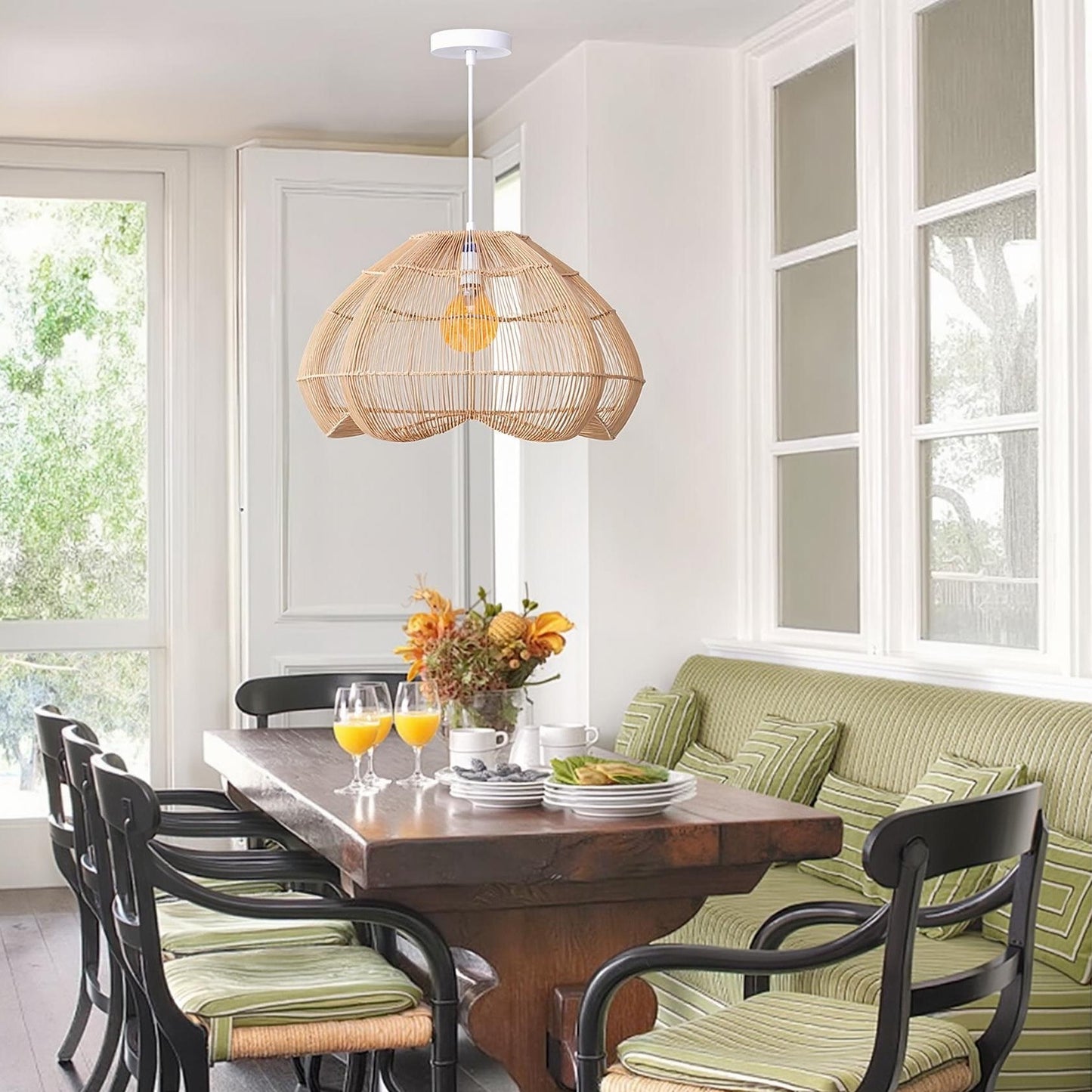 Rattan Scalloped Fluted Dome Pendant