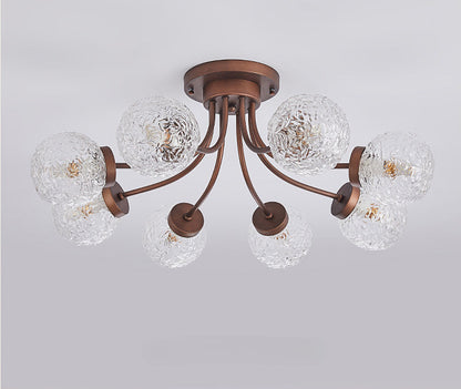 French Vintage Wood and Glass Ceiling Light