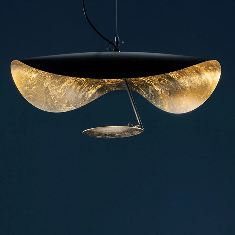 UFO Pendant Light in Black or White with Brass